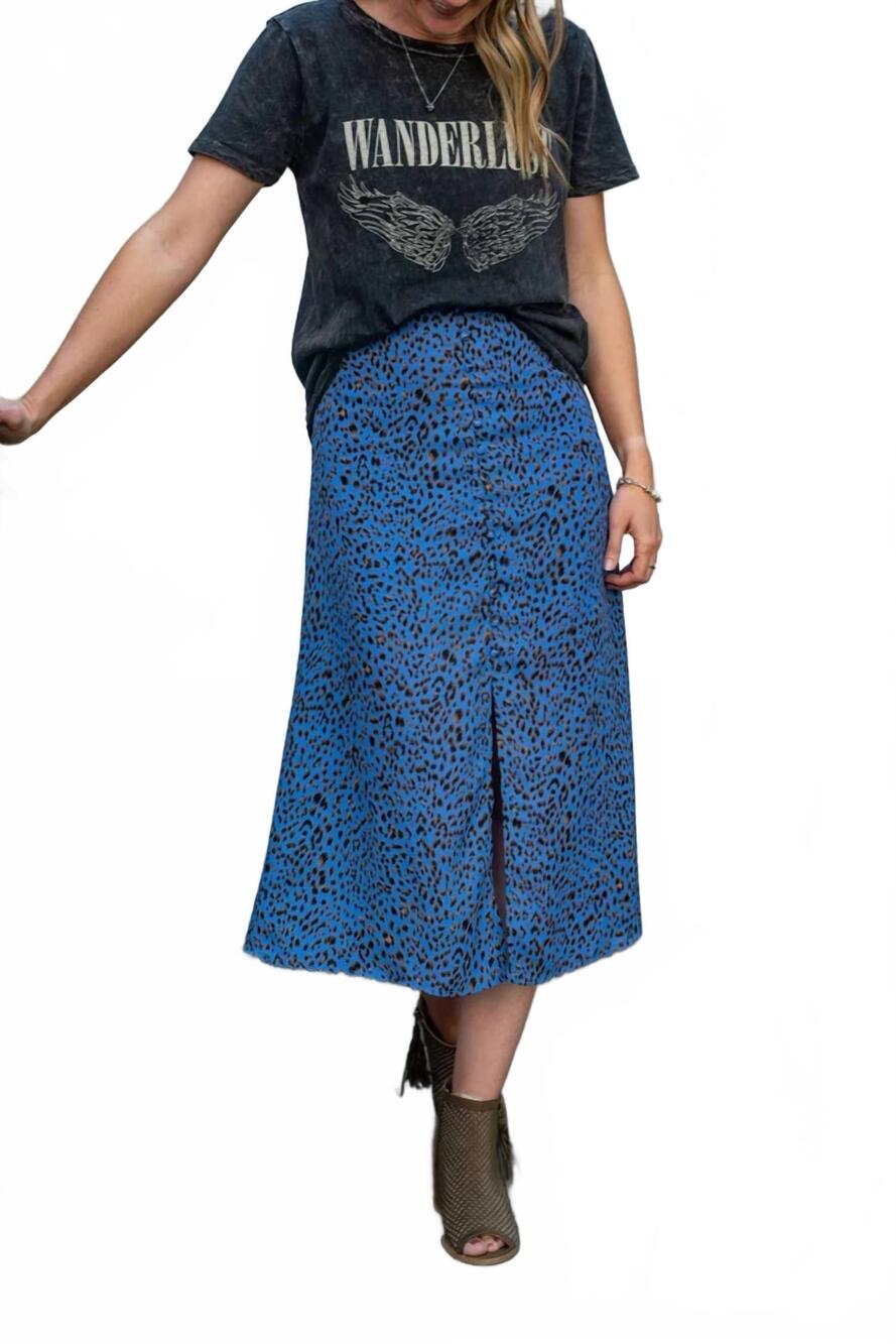 NEW SKIES ARE BLUE persian animal print midi skirt in blue